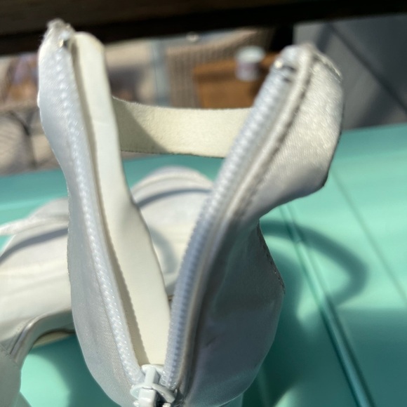 Lulu’s Delary White Satin Rhinestone Ankle Strap High Heel Sandals 7 - Picture 8 of 11